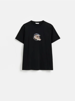 Reserved - T-shirt regular z bawełny merceryzowanej - czarny
