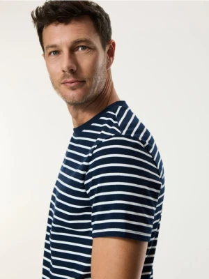 Reserved - T-shirt regular z bawełny merceryzowanej - granatowy