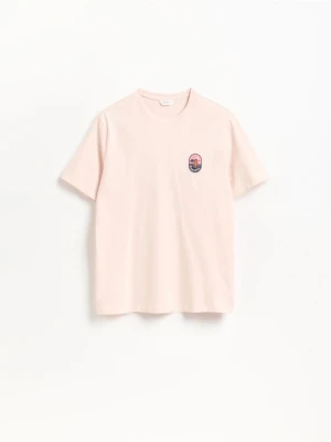 Reserved - T-shirt regular z bawełny - pastelowy róż