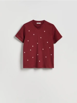 Reserved - T-shirt regular z drobnym haftem - bordowy