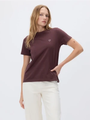 Reserved - T-shirt regular z drobnym haftem - ciemnobrązowy