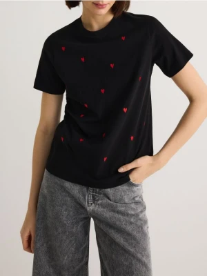 Zdjęcie produktu Reserved - T-shirt regular z drobnym haftem - czarny
