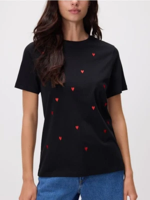 Reserved - T-shirt regular z drobnym haftem - czarny