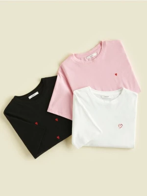 Reserved - T-shirt regular z drobnym haftem - złamana biel