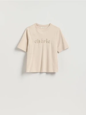 Reserved - T-shirt regular z haftem - beżowy