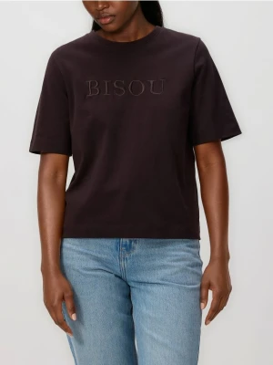 Reserved - T-shirt regular z haftem - ciemnobrązowy