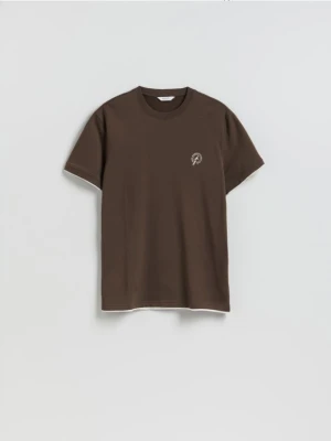 Reserved - T-shirt regular z haftem - ciemnobrązowy