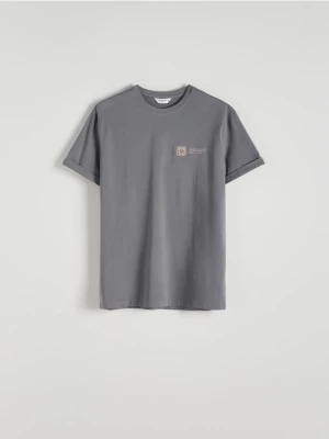 Reserved - T-shirt regular z haftem - ciemnoszary