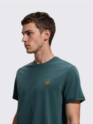 Reserved - T-shirt regular z haftem - ciemnozielony