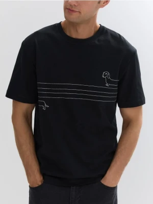 Reserved - T-shirt regular z haftem - czarny