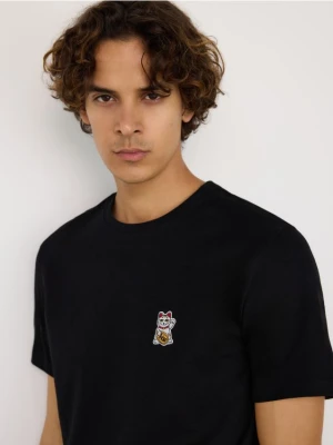 Reserved - T-shirt regular z haftem - czarny