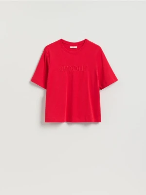 Reserved - T-shirt regular z haftem - czerwony