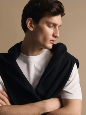 Reserved - T-shirt regular z interlokowym splotem - biały