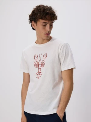 Reserved - T-shirt regular z lnem - biały