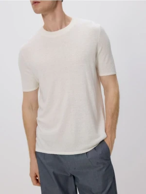 Reserved - T-shirt regular z lnem - biały