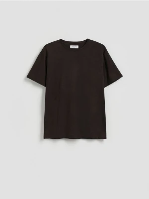 Reserved - T-shirt regular z lnem - brązowy