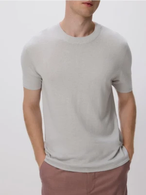 Reserved - T-shirt regular z lnem - jasnoszary