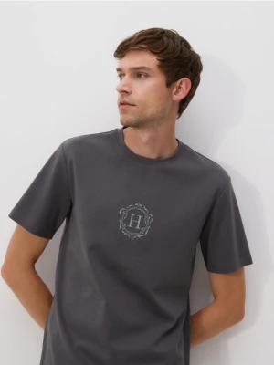 Reserved - T-shirt regular z merceryzowaną bawełną - ciemnoszary