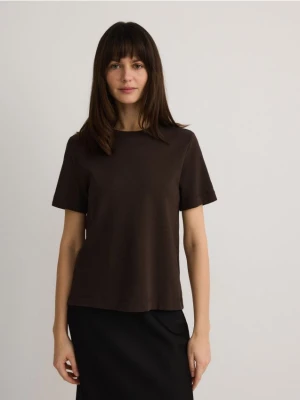 Reserved - T-shirt regular z merceryzowanej bawełny - brązowy