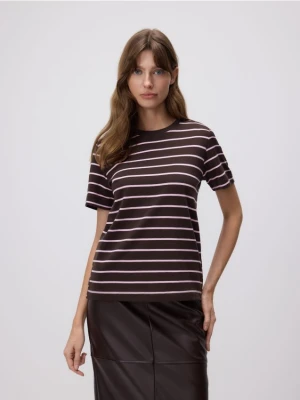 Reserved - T-shirt regular z merceryzowanej bawełny - ciemnobrązowy