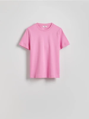 Reserved - T-shirt regular z merceryzowanej bawełny - pastelowy róż