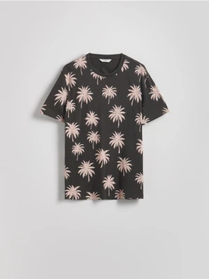 Reserved - T-shirt regular z nadrukiem allover - czarny