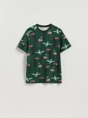 Reserved - T-shirt regular z nadrukiem allover - morski