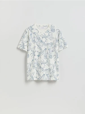 Reserved - T-shirt regular z nadrukiem allover - złamana biel