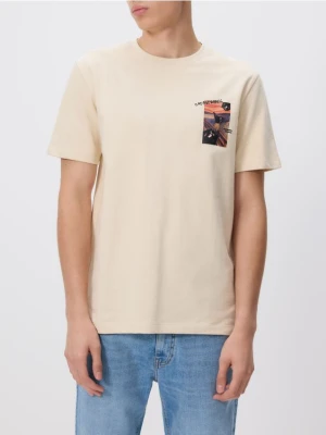 Reserved - T-shirt regular z nadrukiem - beżowy