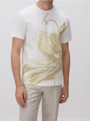 Reserved - T-shirt regular z nadrukiem - beżowy