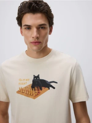 Reserved - T-shirt regular z nadrukiem - beżowy