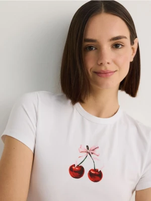 Reserved - T-shirt regular z nadrukiem - biały