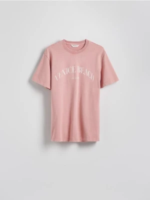 Reserved - T-shirt regular z nadrukiem - brudny róż