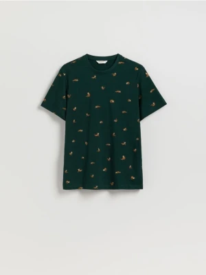 Reserved - T-shirt regular z nadrukiem - ciemnozielony