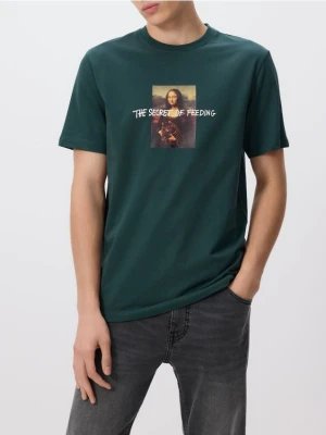 Reserved - T-shirt regular z nadrukiem - ciemnozielony