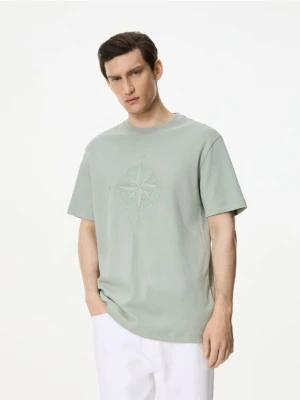 Reserved - T-shirt regular z nadrukiem - jasnoturkusowy