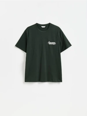 Reserved - T-shirt regular z nadrukiem na plecach - ciemny turkus