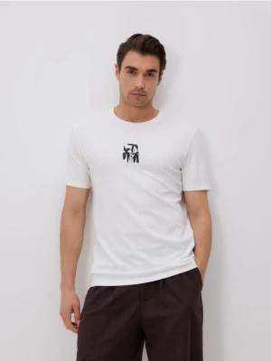 Reserved - T-shirt regular z nadrukiem - złamana biel