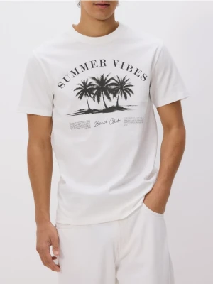 Reserved - T-shirt regular z nadrukiem - złamana biel