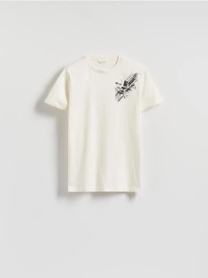 Reserved - T-shirt regular z nadrukiem - złamana biel