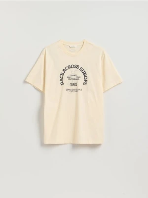 Reserved - T-shirt regular z nadrukiem - złamana biel