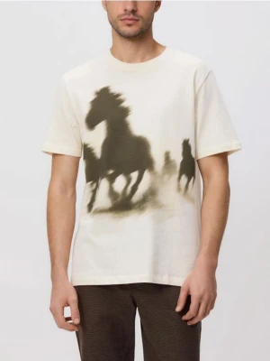 Reserved - T-shirt regular z nadrukiem - złamana biel