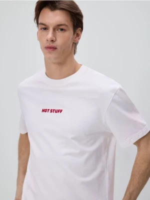 Zdjęcie produktu Reserved - T-shirt regular z nadrukiem - złamana biel