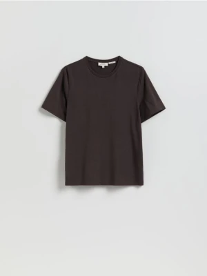 Reserved - T-shirt regular z włóknem bambusowym - ciemnobrązowy