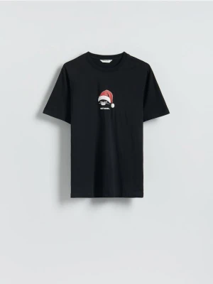 Reserved - T-shirt regular ze świątecznym nadrukiem - czarny