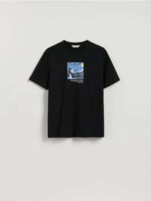 Reserved - T-shirt regular ze świątecznym nadrukiem - czarny