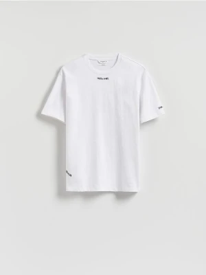 Reserved - T-shirt relaxed z haftem - złamana biel