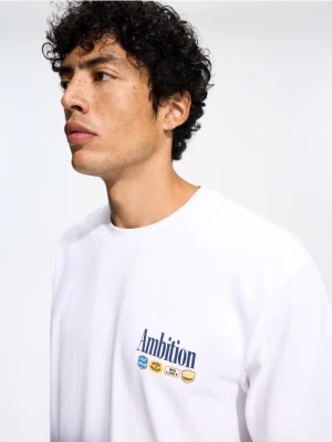 Reserved - T-shirt relaxed z nadrukiem - biały