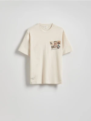Reserved - T-shirt relaxed z nadrukiem - brzoskwiniowy