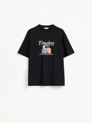 Reserved - T-shirt relaxed z nadrukiem - czarny